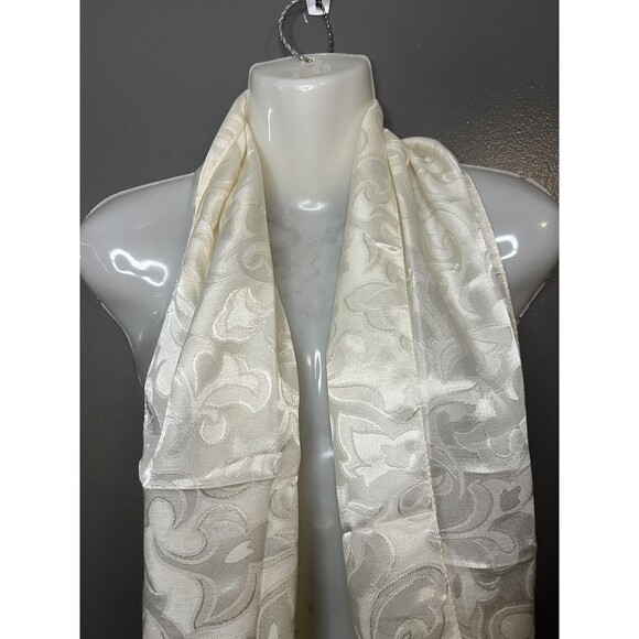 Natori Scarf Womens One Size Ivory Satin Jacquard Floral Paisley Made in Italy - Picture 1 of 7